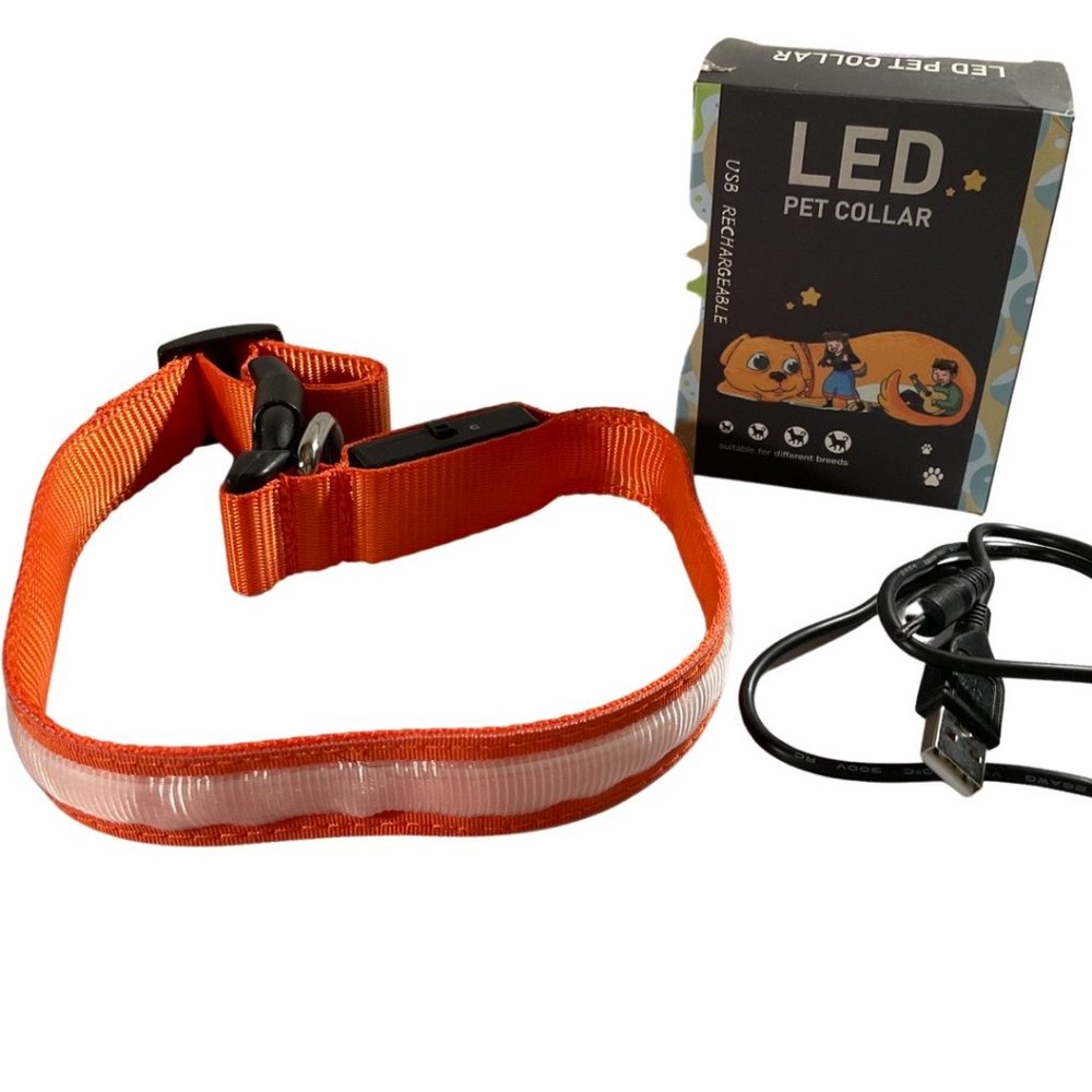 Size: Large - Orange Rechargeable LED Pet Collar